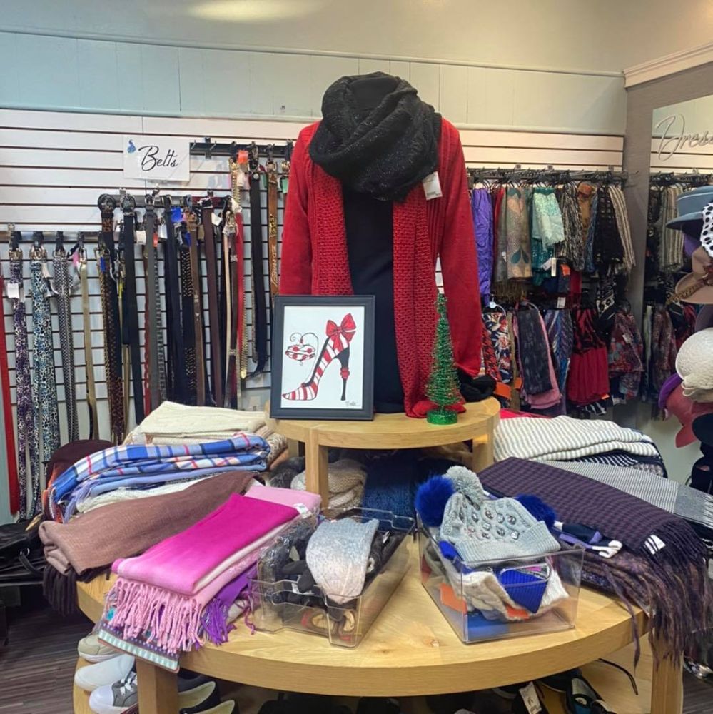 The Sassy Peacock scarf display